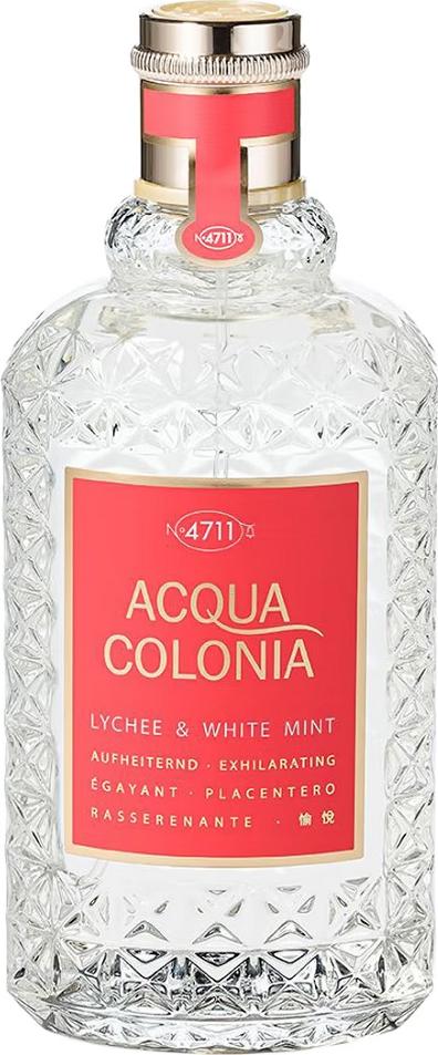 Flacon wody kolońskiej 4711 Acqua Colonia Lychee White Mint 100ml z transparentną butelką i eleganckim opakowaniem marki 4711