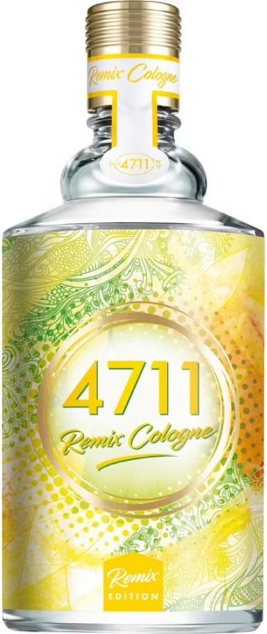 Flacon wody kolońskiej 4711 Remix Urban Summer 100ml z energetyzującym zapachem cytrynowym na białym tle w eleganckim opakowaniu