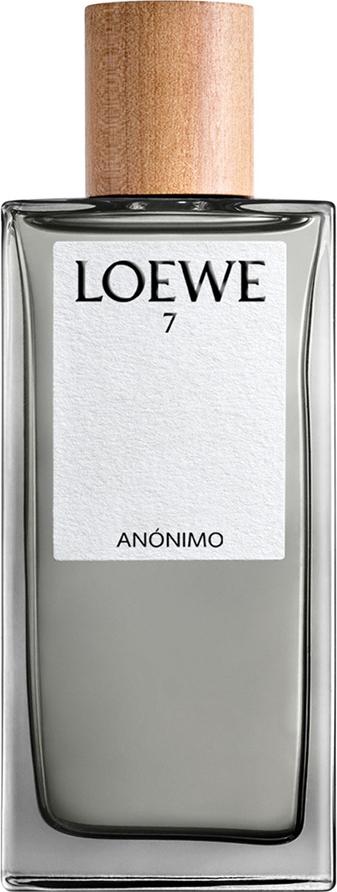 Loewe 7 Anonimo woda perfumowana 100ml w minimalistycznym czarnym flakonie ze srebrnymi akcentami na białym tle - męski zapach orientalny