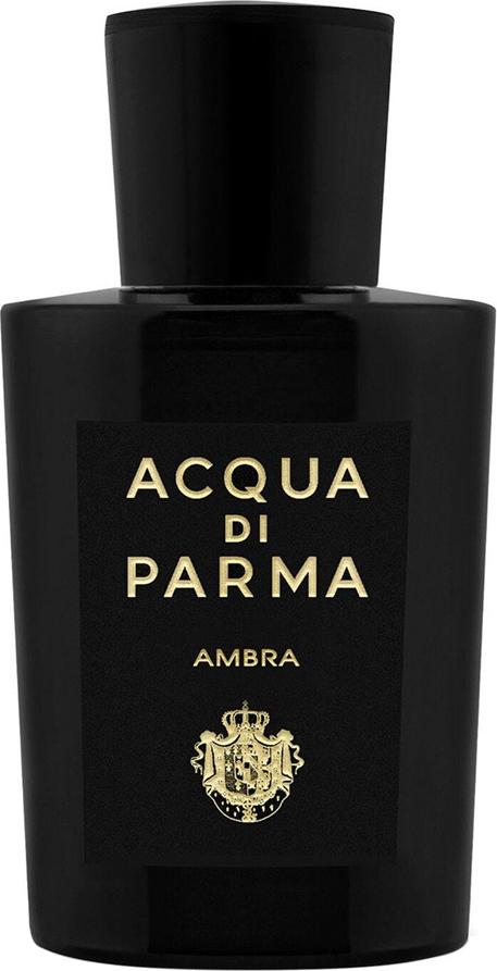 Flacon perfum ACQUA DI PARMA Signatures of the Sun Ambra Eau de Parfum w eleganckiej butelce z logo marki na białym tle