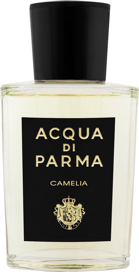 Flacon perfum Acqua Di Parma Camelia woda perfumowana 100ml w eleganckim opakowaniu marki na białym tle - unisex zapach kwiatowy