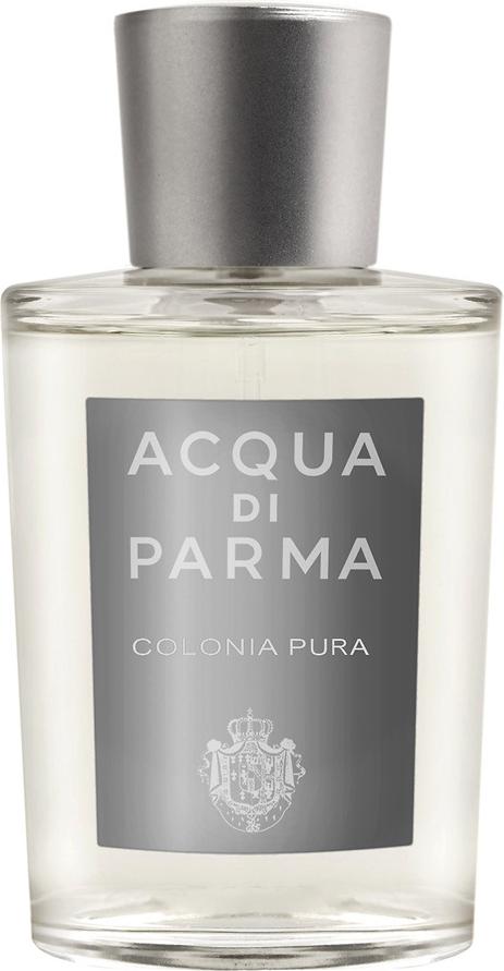 Flacon wody kolońskiej Acqua Di Parma Colonia Pura 100ml na białym tle z eleganckim opakowaniem marki Acqua Di Parma