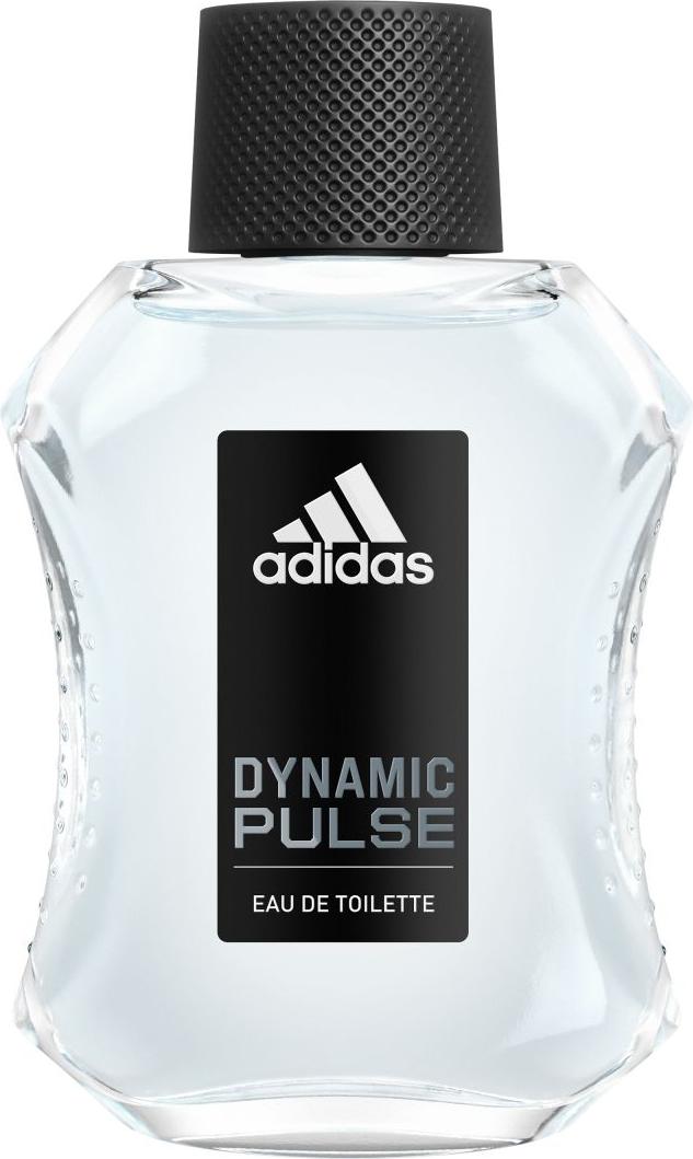Flacon wody toaletowej Adidas Dynamic Pulse dla mężczyzn 100ml z charakterystycznym logo marki na eleganckim opakowaniu perfum męskich