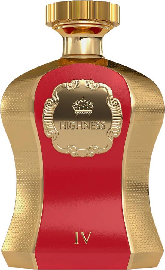 Afnan Highness IV woda perfumowana 100ml w eleganckim flakonie z mrożonego szkła ze złotymi akcentami na białym tle - luksusowe perfumy męskie