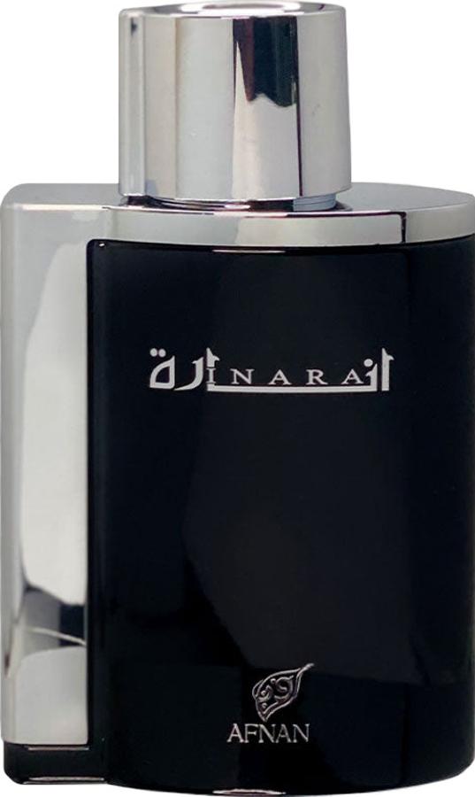 Elegancki czarny flacon perfum Afnan Inara Black 100ml na białym tle, luksusowa woda perfumowana unisex marki Afnan z Dubaju