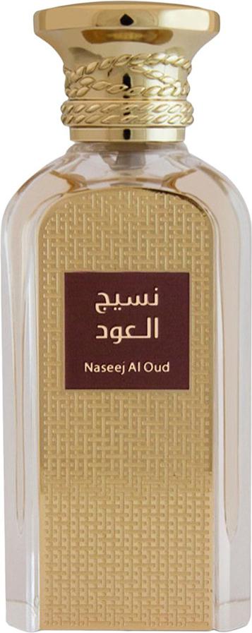 Afnan Naseej Al Oud woda perfumowana 50ml w eleganckim złotym flakonie na białym tle, luksusowe perfumy orientalne unisex marki Afnan