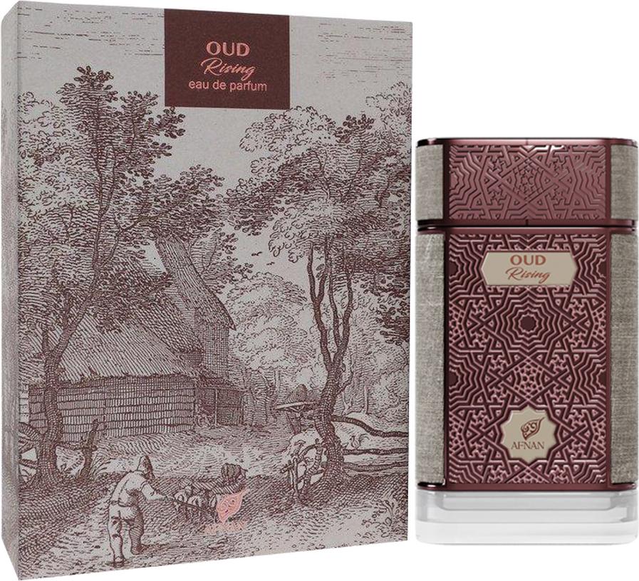 Flakon perfum Afnan Oud Rising woda perfumowana 80ml - eleganckie opakowanie luksusowych arabskich perfum unisex z nutami oudu i kardamonu.