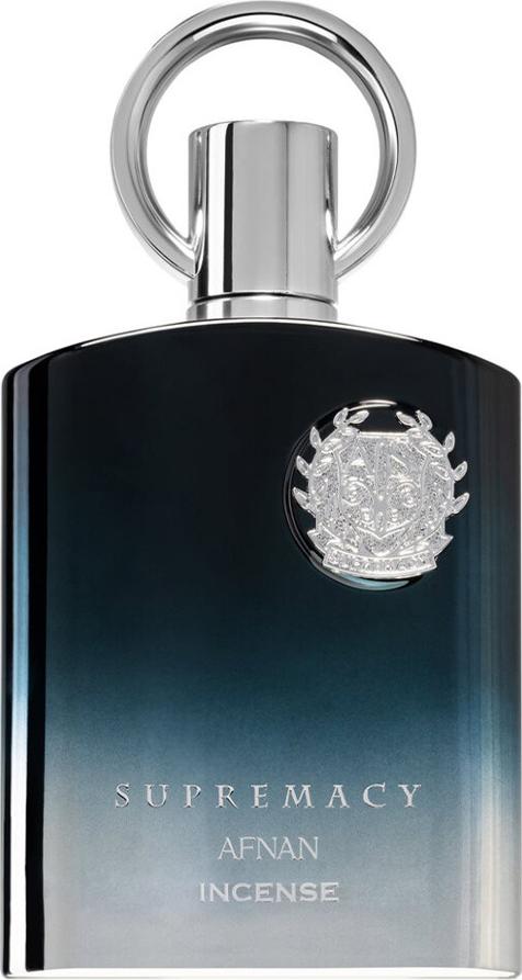 Flacon wody perfumowanej Afnan Supremacy Incense 100ml dla mężczyzn z orientalną kompozycją oud i bursztynu na białym tle z opakowaniem