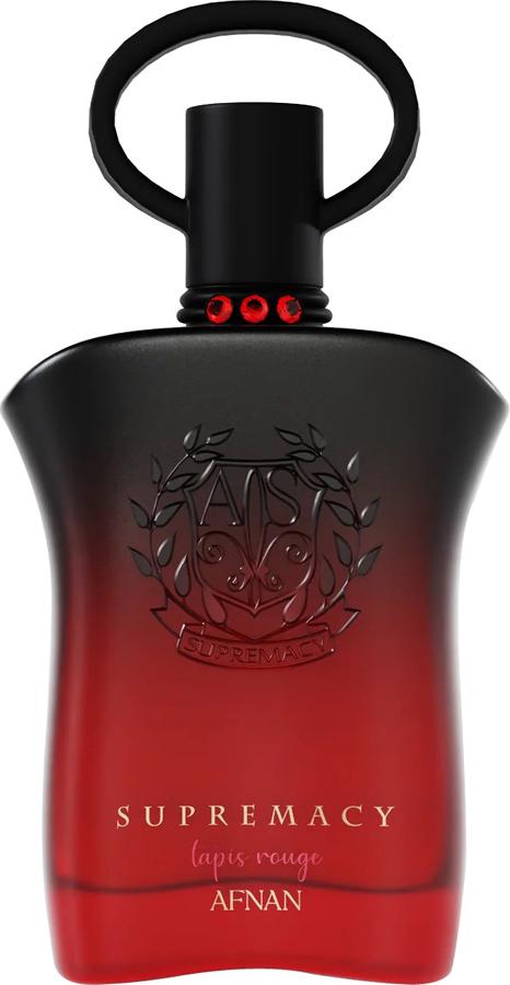 Flakon ekstraktu perfum Afnan Supremacy Tapis Rouge 100ml w czerwono-czarnym opakowaniu na białym tle - luksusowy zapach dla kobiet