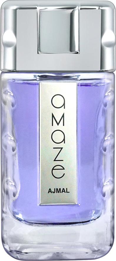 Flacon wody perfumowanej Ajmal Amaze for Men 100ml z eleganckim opakowaniem marki Ajmal na białym tle w wysokiej jakości
