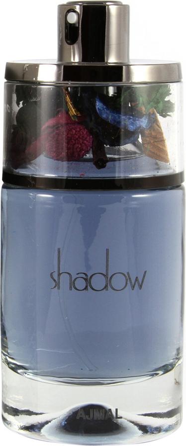 Flacon wody perfumowanej Ajmal Shadow Grey 75ml dla mężczyzn na białym tle z eleganckim opakowaniem marki Ajmal w kolorze szarym