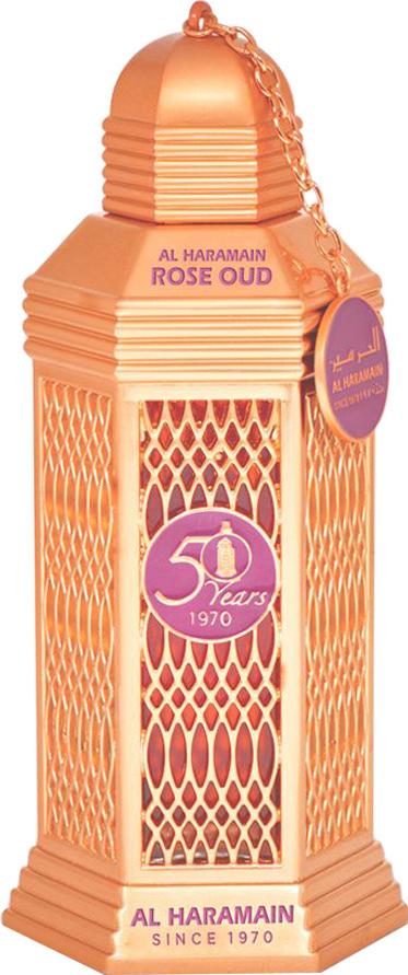 Flacon perfum Al Haramain 50 Years Rose Oud 100ml - luksusowe perfumy unisex z różą i oudem w eleganckim opakowaniu marki Al Haramain
