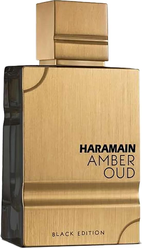 Flacon perfum Al Haramain Amber Oud Black Edition woda perfumowana 100ml unisex z orientalnymi nutami ambry i cedru na białym tle