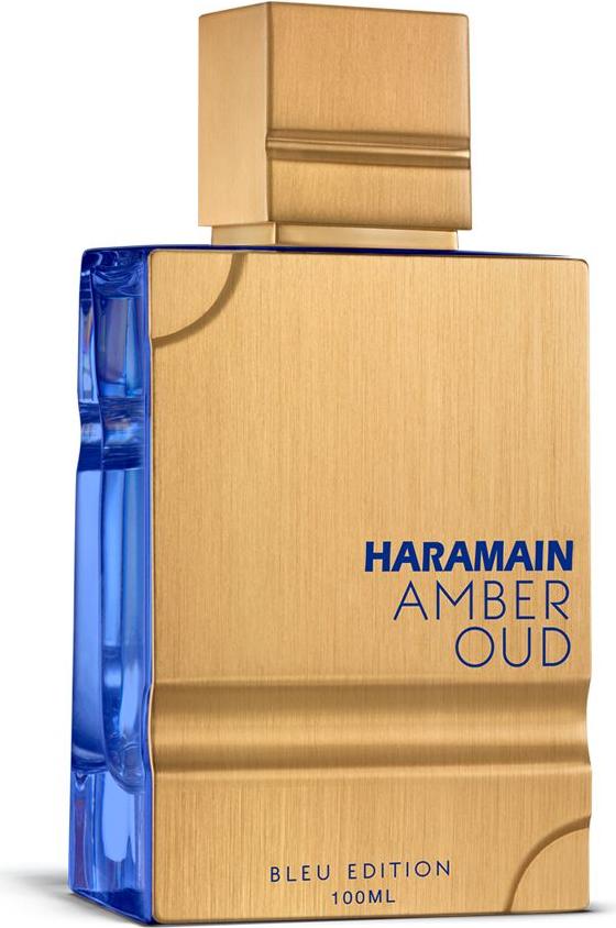 Flacon perfum Al Haramain Amber Oud Bleu Edition woda perfumowana unisex 60ml na białym tle z eleganckim opakowaniem marki Al Haramain