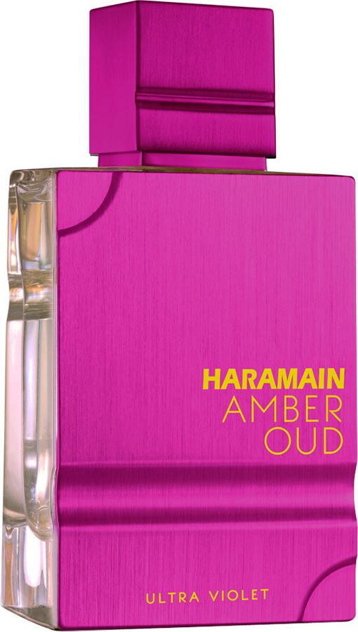 Flacon perfum Al Haramain Amber Oud Ultra Violet woda perfumowana 60ml dla kobiet z eleganckim opakowaniem na białym tle