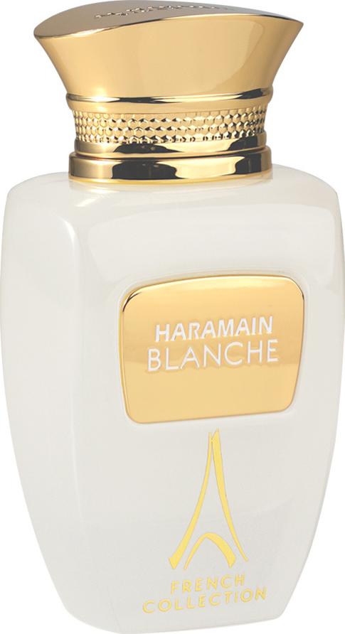 Flacon perfum Al Haramain Blanche 100ml woda perfumowana unisex w białym opakowaniu ze złotymi detalami na białym tle