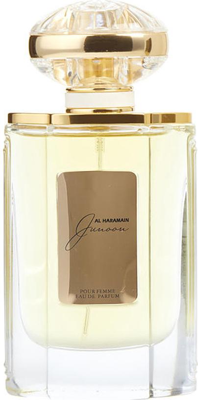 Flacon wody perfumowanej Al Haramain Junoon 75ml dla kobiet z eleganckim opakowaniem marki Al Haramain na białym tle