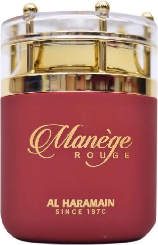 Flacon perfum Al Haramain Manege Rouge woda perfumowana damska 75ml z eleganckim opakowaniem na białym tle