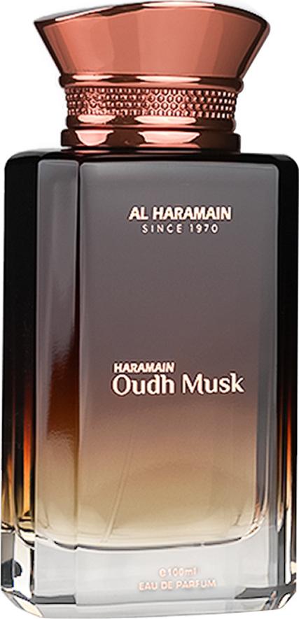 Flacon wody perfumowanej Al Haramain Oudh Musk 100ml - orientalne perfumy unisex z nutami piżma i cedru w eleganckim opakowaniu