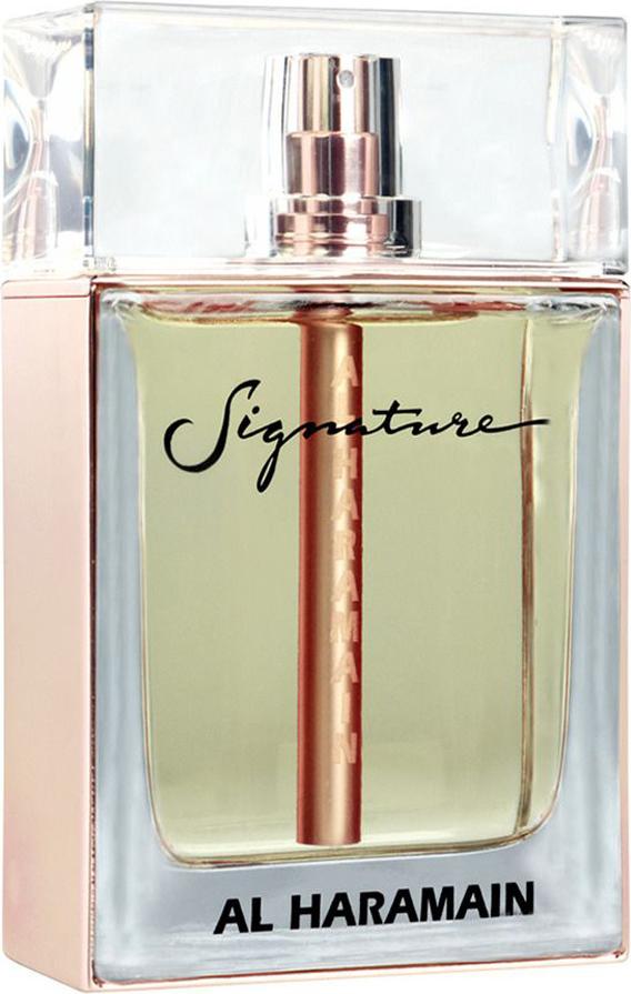 Flacon perfum Al Haramain Signature woda perfumowana 100ml dla kobiet na białym tle z eleganckim opakowaniem marki Al Haramain