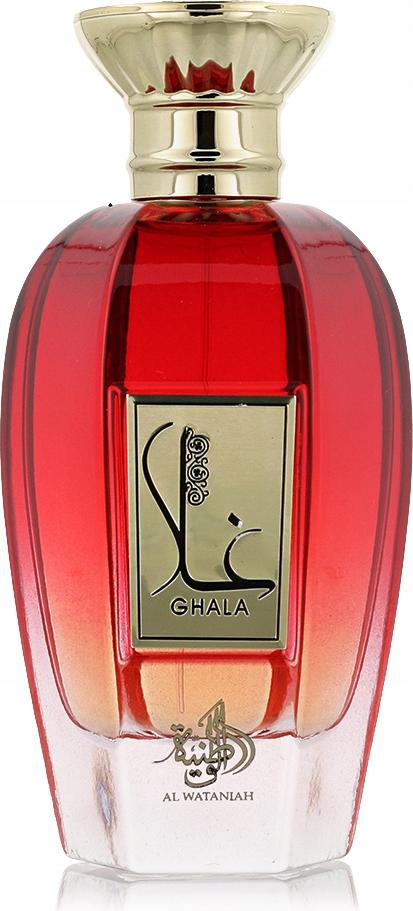Flacon wody perfumowanej Al Wataniah Ghala 100ml - eleganckie opakowanie luksusowych perfum kwiatowo-drzewnych dla kobiet marki Al Wataniah