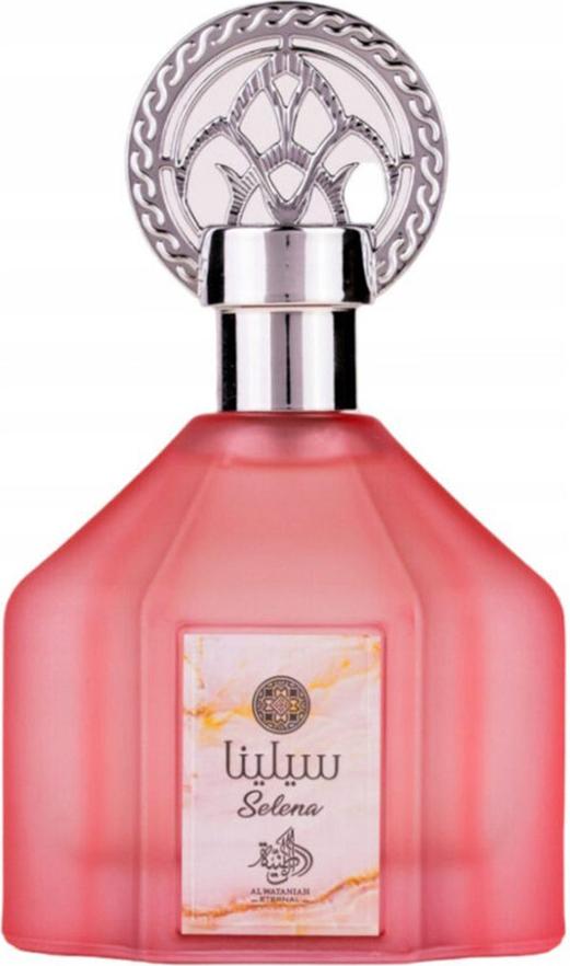 Al Wataniah Selena woda perfumowana 100ml w różowym flakonie - elegancki zapach dla kobiet z nutami kwiatowymi i owocowymi na białym tle