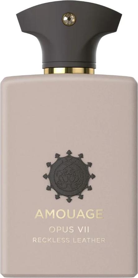 Flacon perfum Amouage Library Opus VII Reckless Leather 100ml na białym tle - luksusowa woda perfumowana o skórzanym zapachu marki Amouage