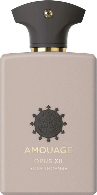 Flacon wody perfumowanej Amouage Library Opus XII Rose Incense 100ml z eleganckim opakowaniem luksusowej marki na białym tle
