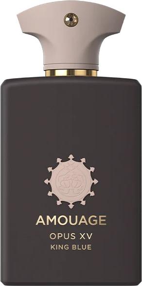 Flacon perfum Amouage Library Opus XV King Blue woda perfumowana 100ml w eleganckim opakowaniu na białym tle z logo marki Amouage