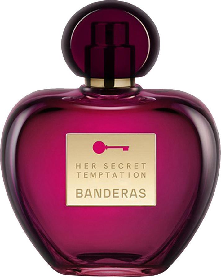 Flacon perfum Antonio Banderas Her Secret Temptation woda toaletowa 80ml dla kobiet w eleganckim opakowaniu na białym tle