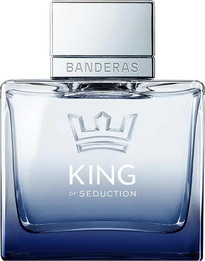 Flacon wody toaletowej Antonio Banderas King of Seduction 200ml na białym tle - eleganckie opakowanie męskich perfum drzewno-aromatycznych