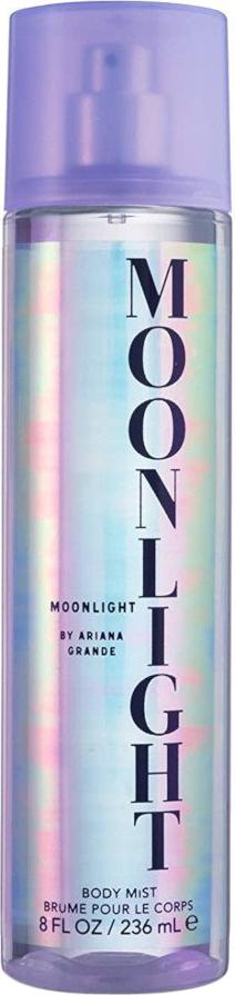 Flacon mgiełki do ciała Ariana Grande Moonlight 236ml na białym tle - kwiatowo-owocowe perfumy dla kobiet w eleganckim opakowaniu