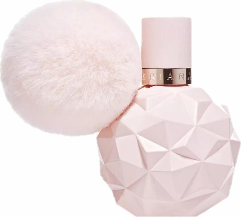 Flacon perfum Ariana Grande Sweet Like Candy 30ml woda perfumowana w kształcie waty cukrowej z różowym pomponem na białym tle