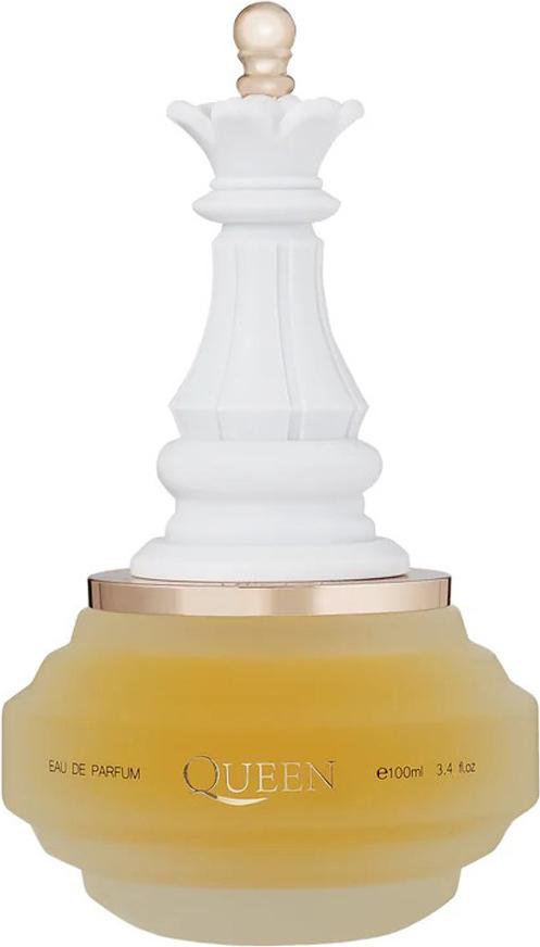 Armaf Check Mate Queen woda perfumowana 100ml w eleganckim flakonie w kształcie szachowej królowej na białym tle z luksusowym opakowaniem