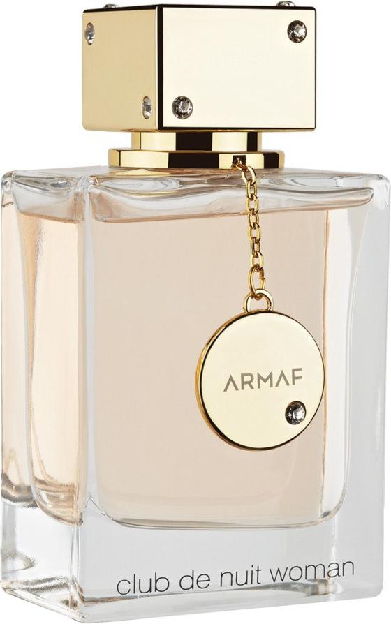Flacon wody perfumowanej Armaf Club de Nuit Woman 105ml z eleganckim opakowaniem, kwiatowo-owocowy zapach dla kobiet na białym tle