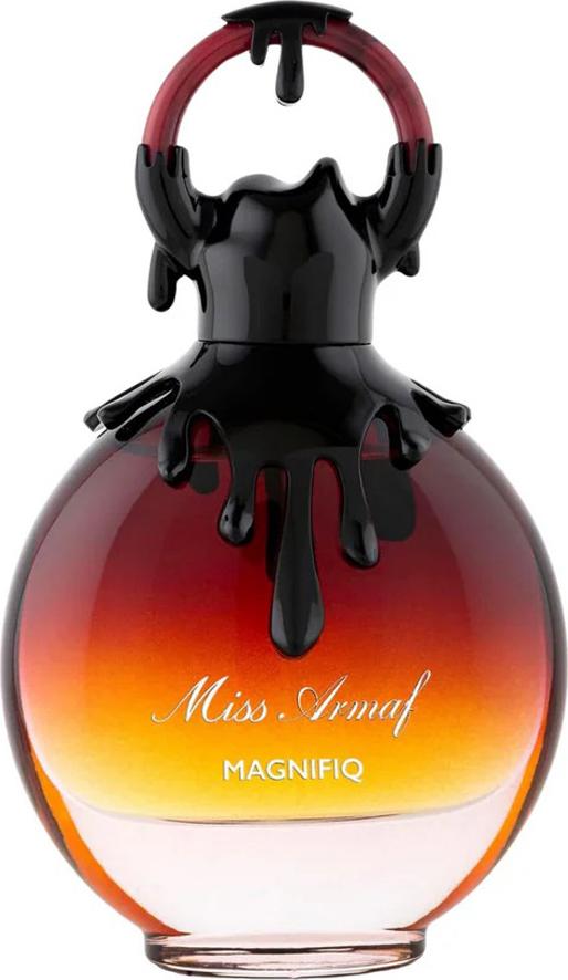 Flacon wody perfumowanej Armaf Miss Armaf Magnifiq 100ml dla kobiet w eleganckiej butelce z logo marki Armaf na białym tle