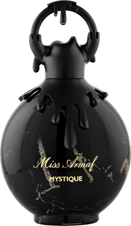 Armaf Miss Armaf Mystique woda perfumowana 100ml w eleganckiм czarnym flakonie dla kobiet na białym tle z logo marki Armaf