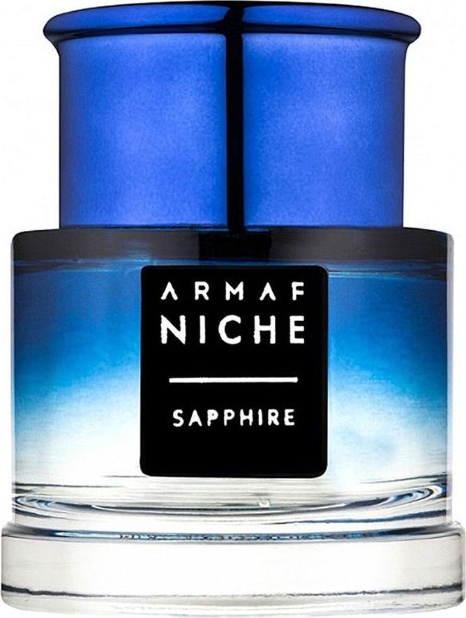Flacon perfum Armaf Niche Sapphire woda perfumowana 90ml unisex w eleganckim opakowaniu na białym tle - luksusowy zapach drzewny