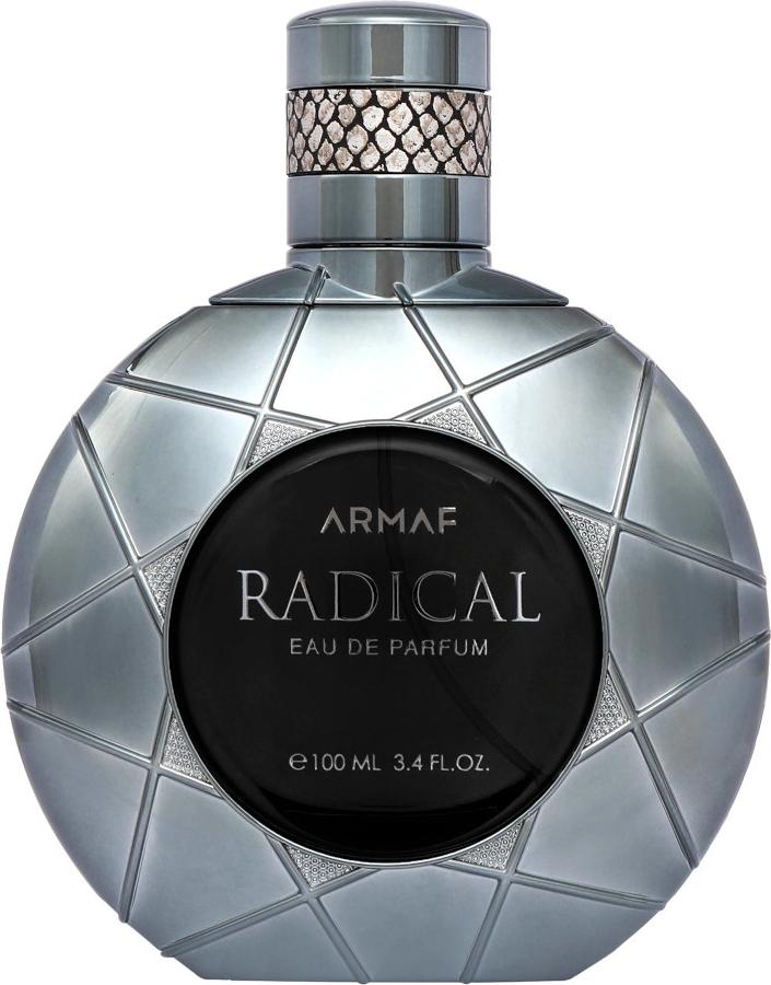 Flakon wody perfumowanej Armaf Radical 100ml dla mężczyzn w geometrycznym opakowaniu z logo marki Armaf na białym tle