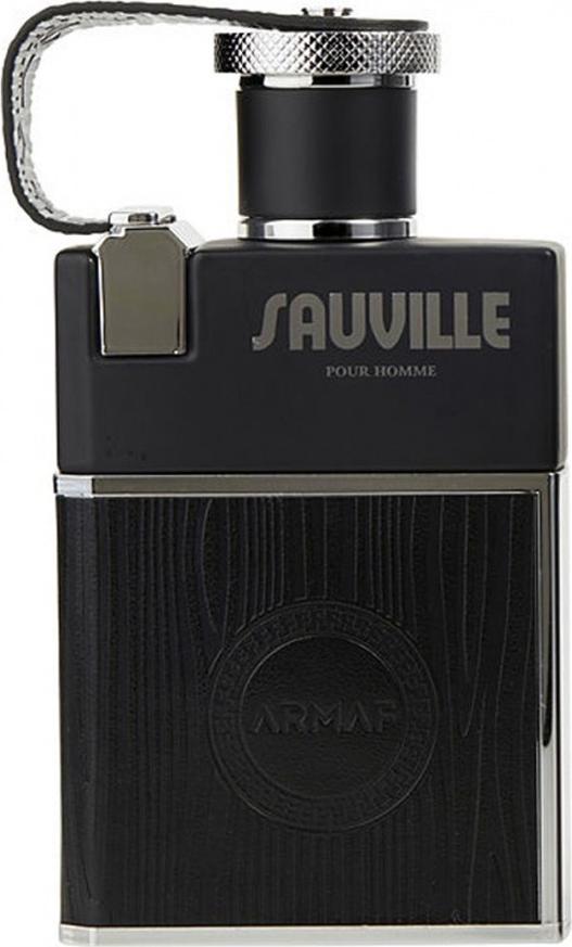 Flacon wody perfumowanej Armaf Sauville Pour Homme 100ml dla mężczyzn na białym tle z eleganckim opakowaniem marki Armaf