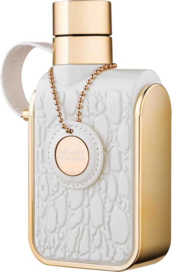 Armaf Tag-Her woda perfumowana 100ml w eleganckim flakonie przypominającym damską torebkę na białym tle z widocznym logo marki Armaf