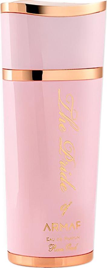 Armaf The Pride Of Armaf Rose Oud woda perfumowana 100ml w pastelowym flakonie z różowymi i złotymi akcentami na białym tle