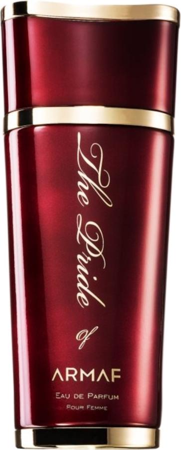 Flacon perfum Armaf The Pride of Armaf For Women 100ml woda perfumowana w eleganckim bordowo-złotym opakowaniu na białym tle