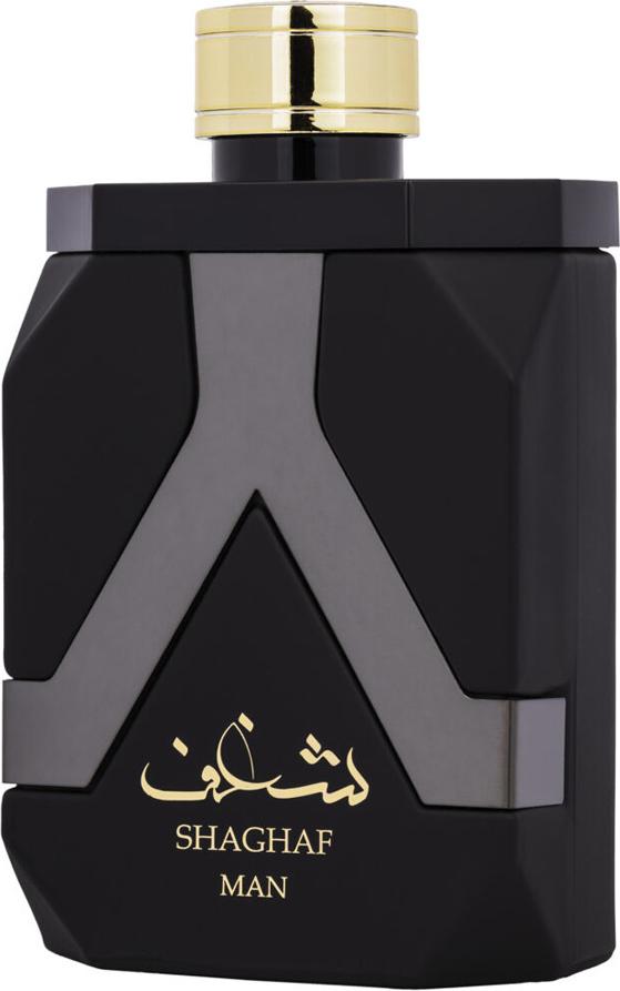 Flacon wody perfumowanej Asdaaf Shaghaf Man 100ml dla mężczyzn z eleganckim opakowaniem prezentujący luksusowe perfumy męskie marki Asdaaf