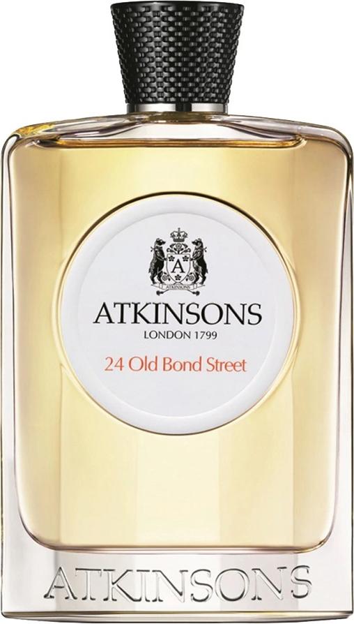 Flacon wody kolońskiej Atkinsons 24 Old Bond Street 100ml z kolekcji The Emblematic Collection na białym tle z eleganckim opakowaniem
