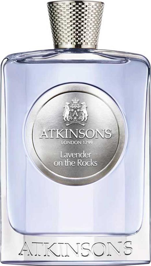 Flacon wody perfumowanej Atkinsons Lavender On The Rocks 100ml unisex z eleganckim opakowaniem na białym tle - nowoczesny zapach lawendowy