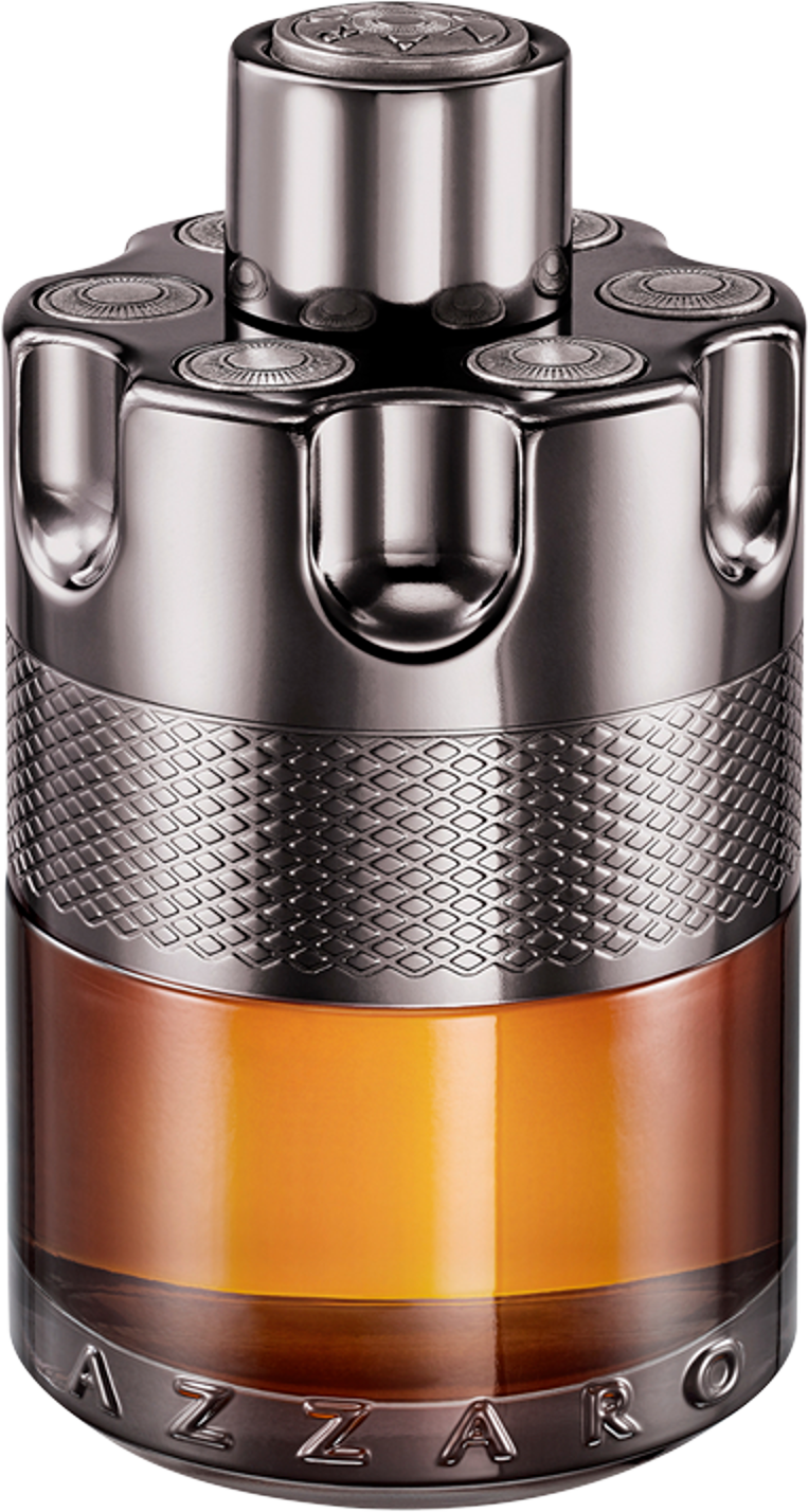 Azzaro Wanted by Night woda perfumowana 100ml w cylindrycznym flakonie przypominającym magazynek na białym tle z logo marki Azzaro