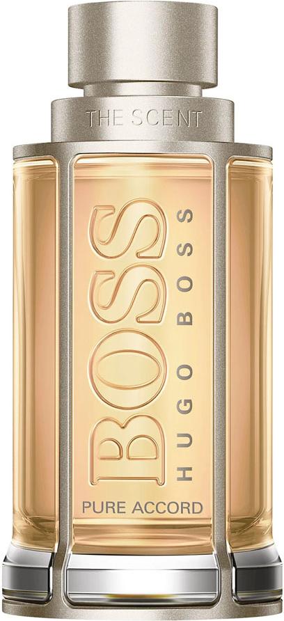 Flacon perfum Hugo Boss The Scent Pure Accord For Him EDT 100ml na białym tle z charakterystycznym designem marki Boss