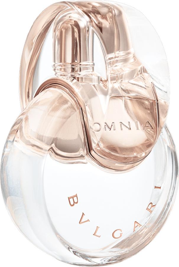 Flacon Bvlgari Omnia Crystalline woda toaletowa 100ml na białym tle - elegancki szklany flakon z przezroczystą zawartością i logo marki