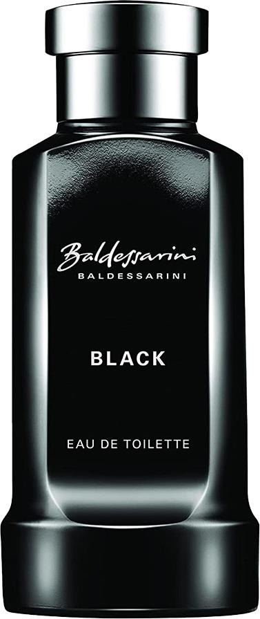 Flacon wody toaletowej Baldessarini Classic Black 75ml na białym tle - eleganckie perfumy męskie w czarnym opakowaniu z logo marki